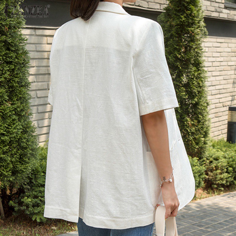 Áo Khoác Blazer Zanzea Tay Ngắn Cổ Bẻ Cài Khuy Hở Phía Trước Màu Trơn Phong Cách Thanh Lịch Cho Phụ Nữ | BigBuy360 - bigbuy360.vn