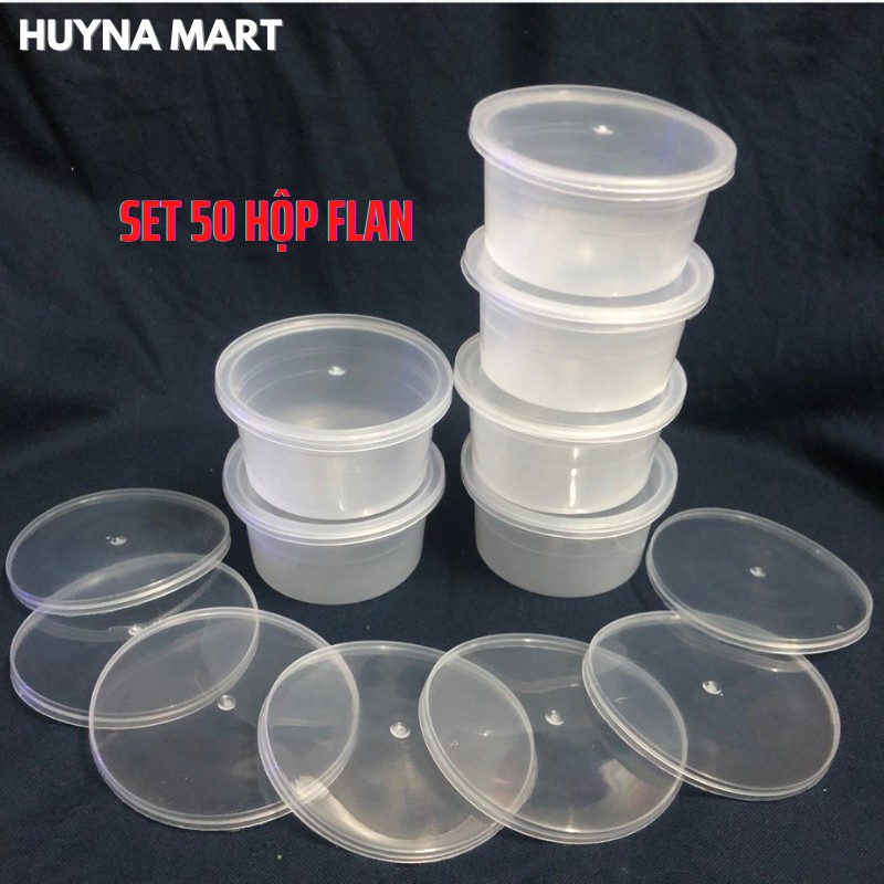 Bộ 50 hủ nhựa cỡ lớn 125ml làm bánh flan caramen, rau câu, sữa chua, đựng slime - hộp flan có nắp Huyna Mart