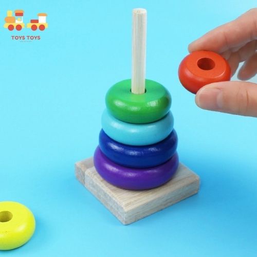 Đồ Chơi Gỗ Tháp Cầu Vồng Luyện Thả Vòng Vào Thanh Gỗ Đồ Chơi Giáo Dục MONTESSORI