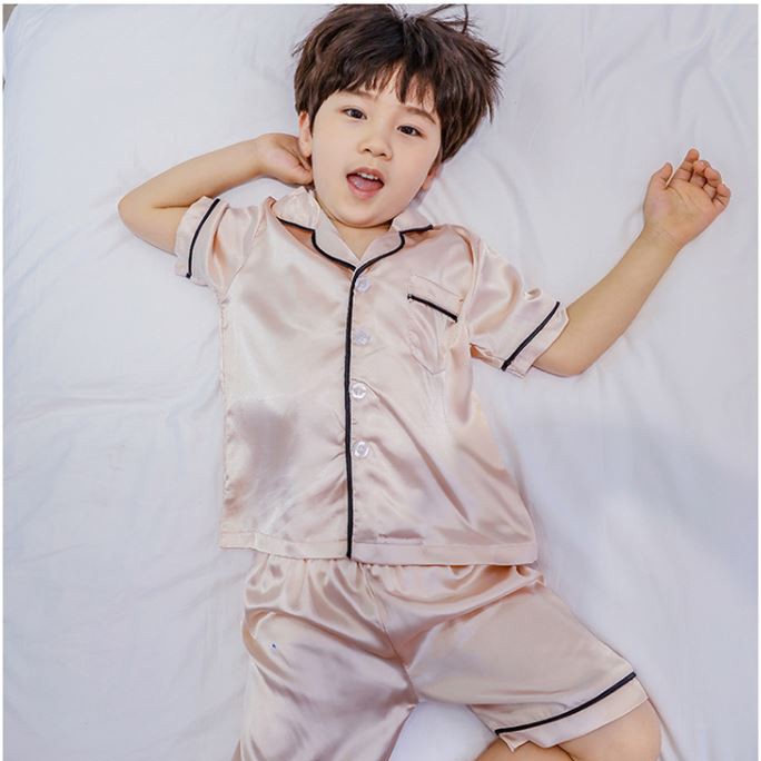 Bộ Pijama Lụa Trẻ Em Cộc Tay Cho Bé Trai Bé Gái Ngủ Mùa Hè từ 12 - 34kg Minchu - Bộ Đồ Ngủ Cao Cấp Mùa Hè Cho Bé