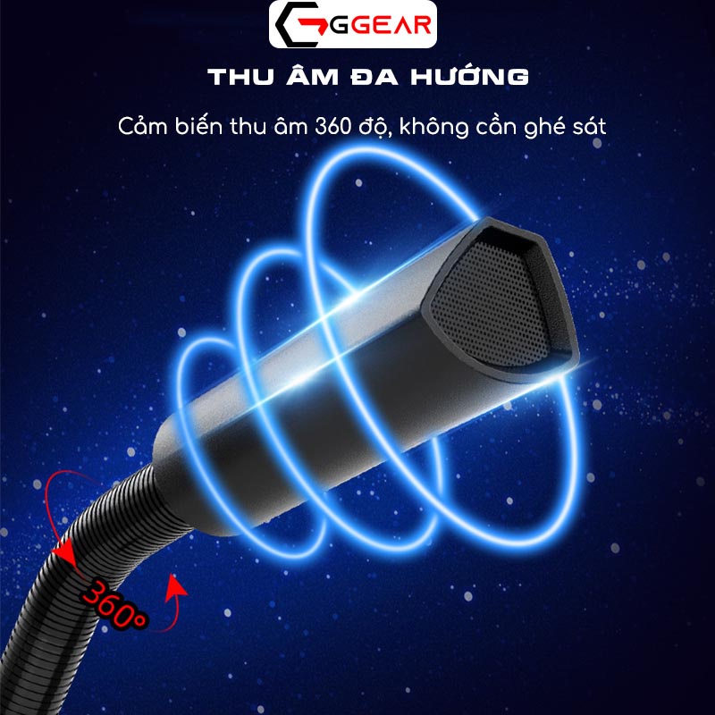 Micro thu âm Ggear MNS2 Hiệu ứng EQ led rgb chống ồn lọc nhiễu âm thanh chân thực livestream học online đàm thoại gaming