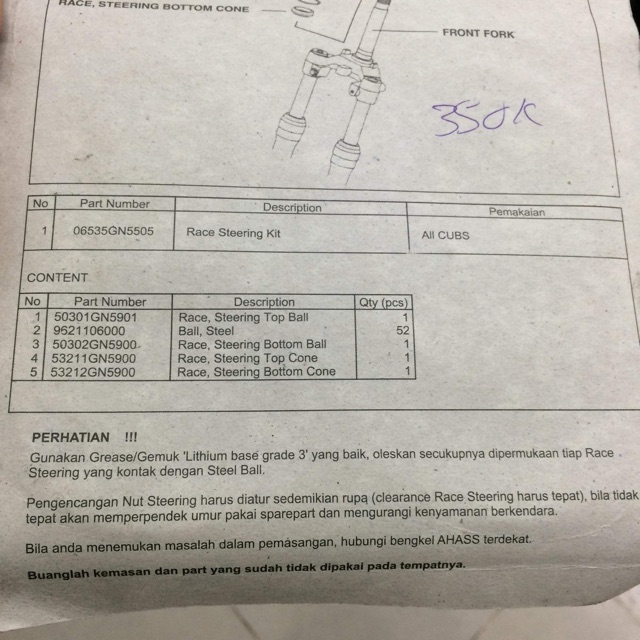 Honda Sonic 150 Bộ Chén Cổ - Bạc Đạn Cổ - Race Steering Kit - Made in Indonesia