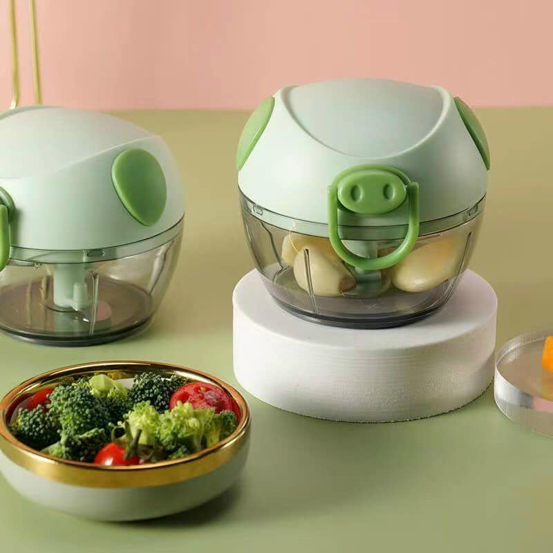 Máy Xay Tỏi Ớt Mini Cầm Tay Hình Chú Heo Xanh