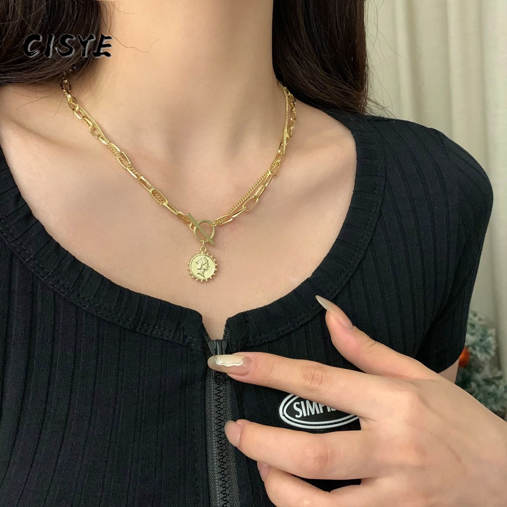 Dây chuyền hai lớp mặt hình đồng xu thời trang