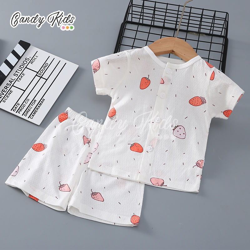 Set Đồ Ngủ Áo Tay Cộc Và Quần Ngắn Cotton Họa Tiết Hoạt Hình Xinh Xắn Dễ Thương Cho Bé