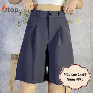 Quần đùi nữ ống rộng cạp cao MUỐI Q2066 P0/K44