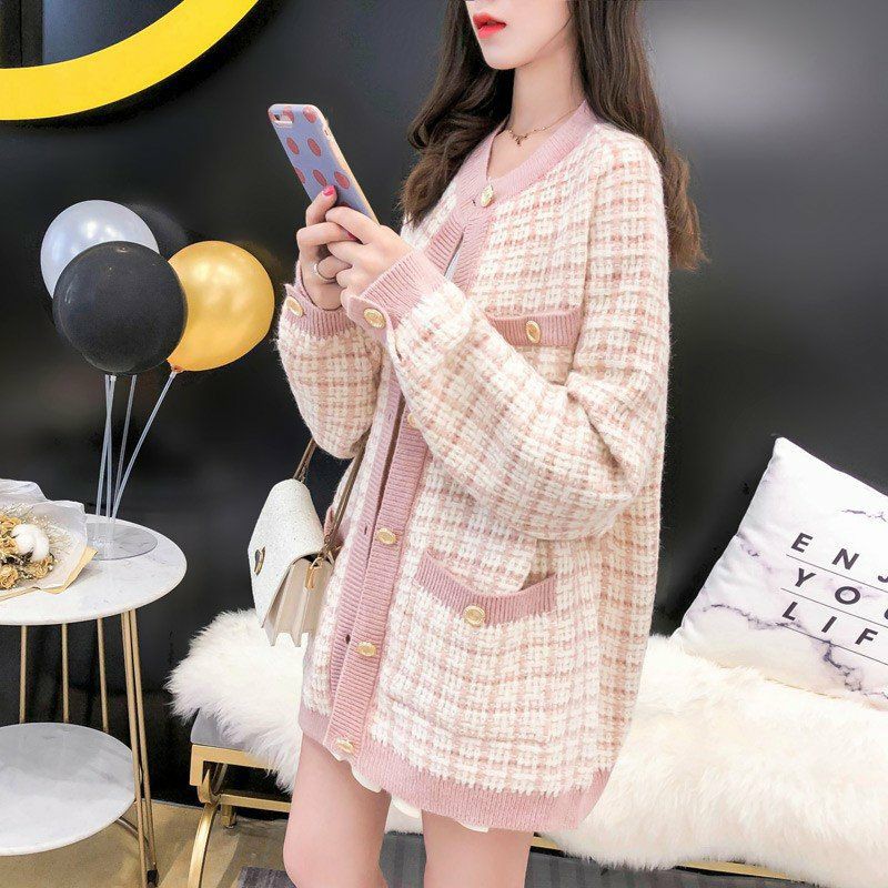 (Hàng Sẵn) Áo khoác len nữ dáng rộng áo dạ tweed cổ tròn phong cách Hàn