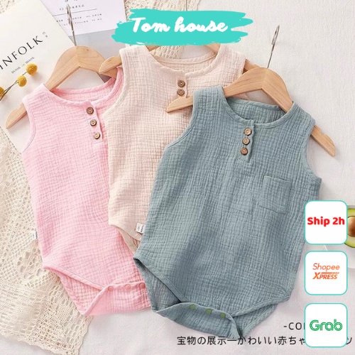 Bodysuit Đũi 3 Cúc Mỏng Mát Ngày Hè Cho Bé Trai Bé Gái Sơ Sinh