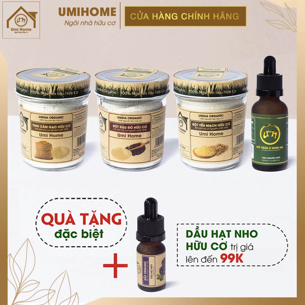 Trị viên nang lông và tẩy da chết cấp ẩm dưỡng trắng bột Cám Gạo, Đậu đỏ, Yến mạch 125g, Mỡ trăn 30ml| Tặng Dầu Nho 10ml