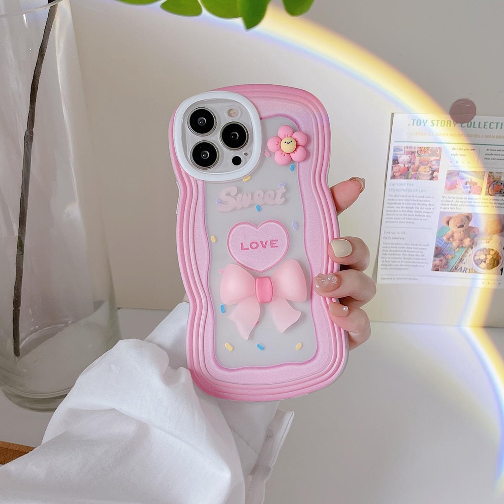 Ốp Điện Thoại Tpu Mềm Chống Sốc Chống Rơi Đính Nơ Màu Hồng 3D Cho iPhone 11 12 13 pro max xr x xsmax