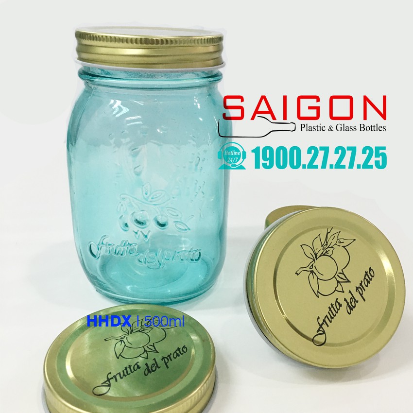 Hũ Thủy tinh Mason 500ml màu Xanh Dùng Cắm hoa trang trí bàn tiệc