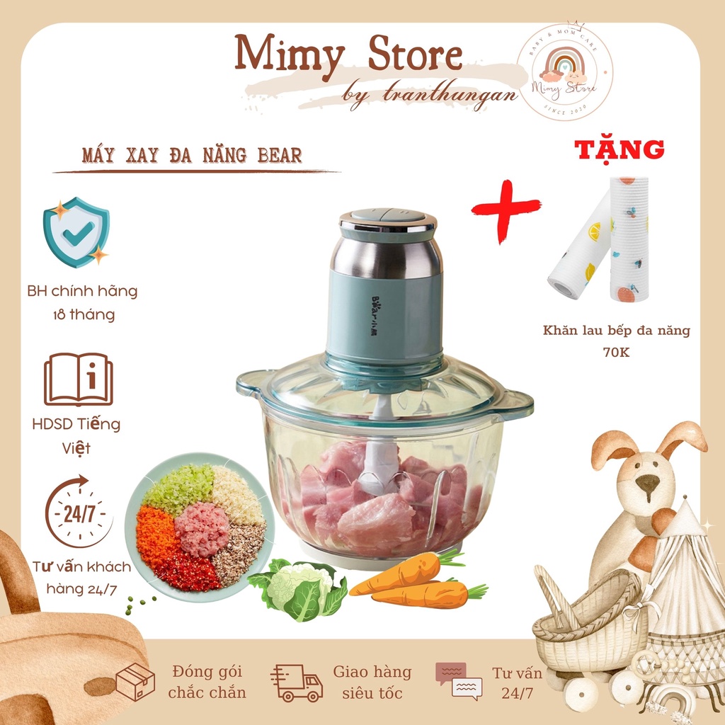 Máy xay thịt, xay rau củ quả Bear dung tích 2.5L cối thuỷ tinh cao cấp chính hãng