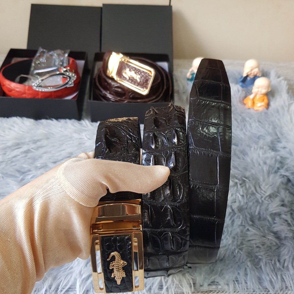 Dây Lưng Cá Sấu 4.0cm, Dây Liền Nguyên Con Không Nối,  Màu Đen I Dây Lưng Da Cá Sấu Gù Lưng, Bảo Hành 24 Tháng