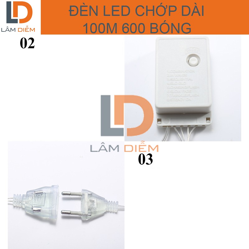 Đèn led dài 100m 600 bóng chớp nháy nhiều chế độ trang trí