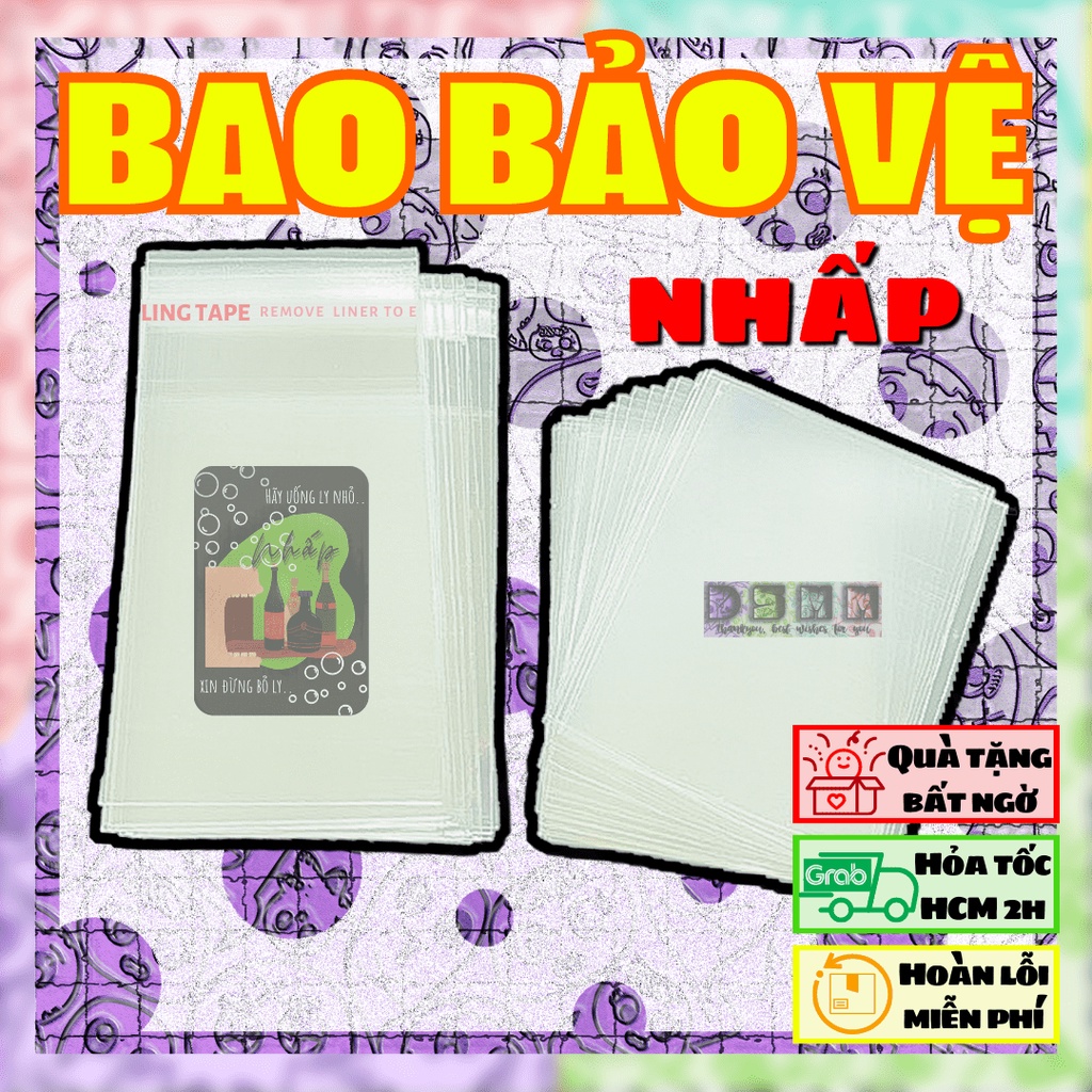 100 cái Sleeve KEO DÁN bao bọc bảo vệ thẻ bài Drinking Game, Card size A7 7x10 và 7x10 cm chống nước