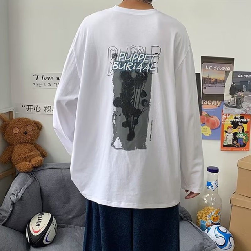 Áo Thun Tay Dài Cổ Tròn Dáng Rộng In Họa Tiết Hoạt Hình Phong Cách Hip Hop Hàn Quốc Thời Trang Cho Nam Và Nữ size M-5XL