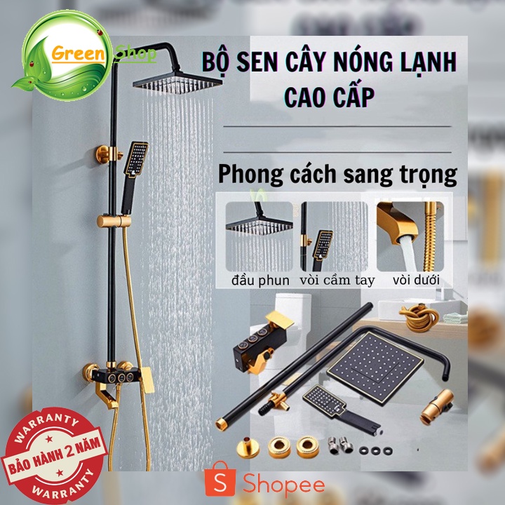 Bộ Sen Cây Tắm Đứng Nóng Lạnh Cao Cấp MORALLY- BLACKGOLD Chất Liệu Mạ Đồng Cao Cấp ,Sơn Tĩnh Điện, Vòi Sen Tăng Áp