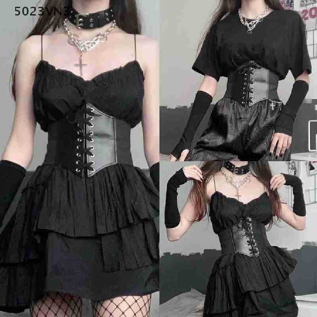 1 Thắt Lưng Da PU Bản Rộng Buộc Dây Phong Cách Gothic