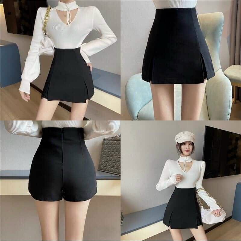 Quần Short Giả Váy Kaki Phối Tà Xé Bên Ngoài Dễ Thương TTSLA0833