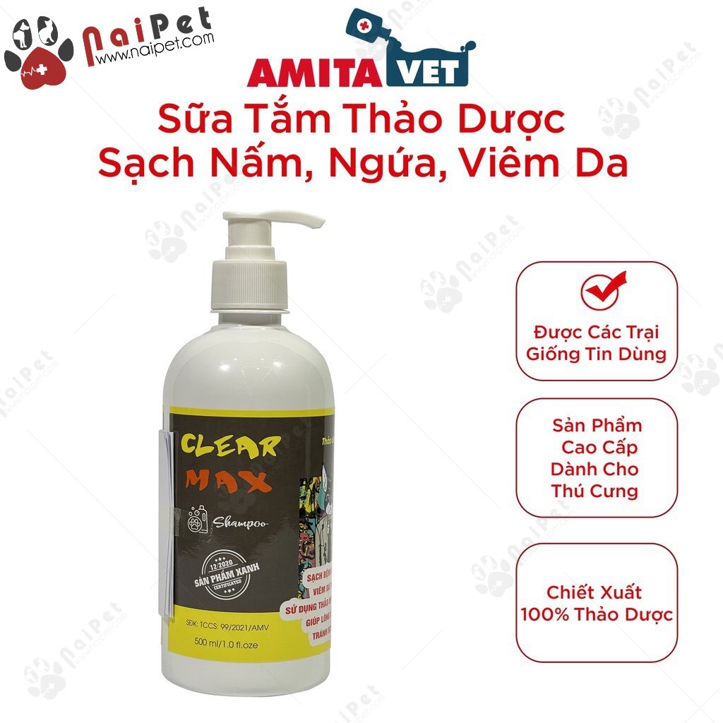 Sữa Tắm Trị Ve Rận Bọ Chét Mượt Lông Clear Amitavet 500ml