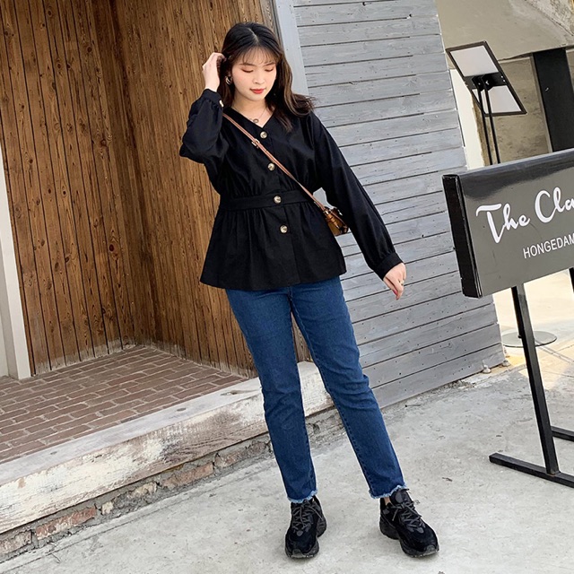 Áo peplum cổ tim big size cao cấp size đại 65-100kg màu cam, đen