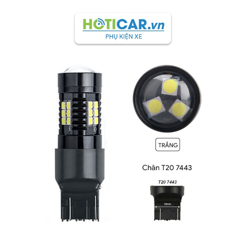 Đèn LED  hậu, phanh, xi nhan chip 3030 T203030-21 chân T20 7743 Màu trắng