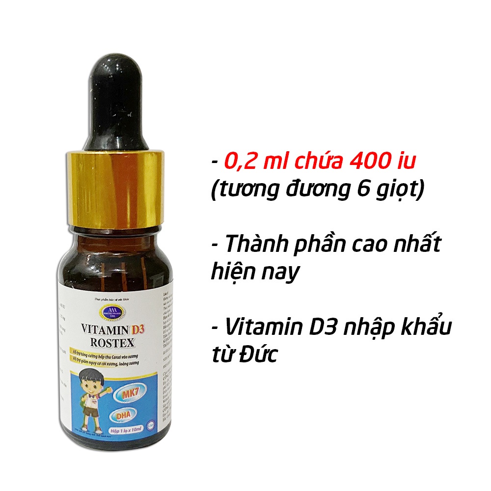 Vitamin D3 ROXTECH, Vitamin K2 MK7 tăng cường hấp thu canxi, chắc khỏe xương răng - 10ml