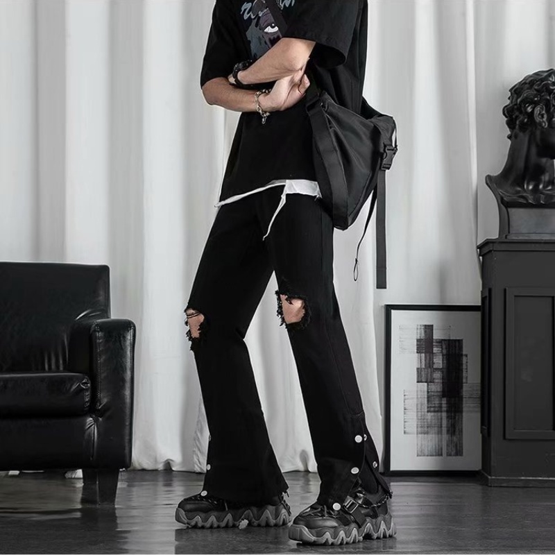 Quần dài phối kiểu rách thời trang phong cách đường phố retro Nhật Bản cho nam
