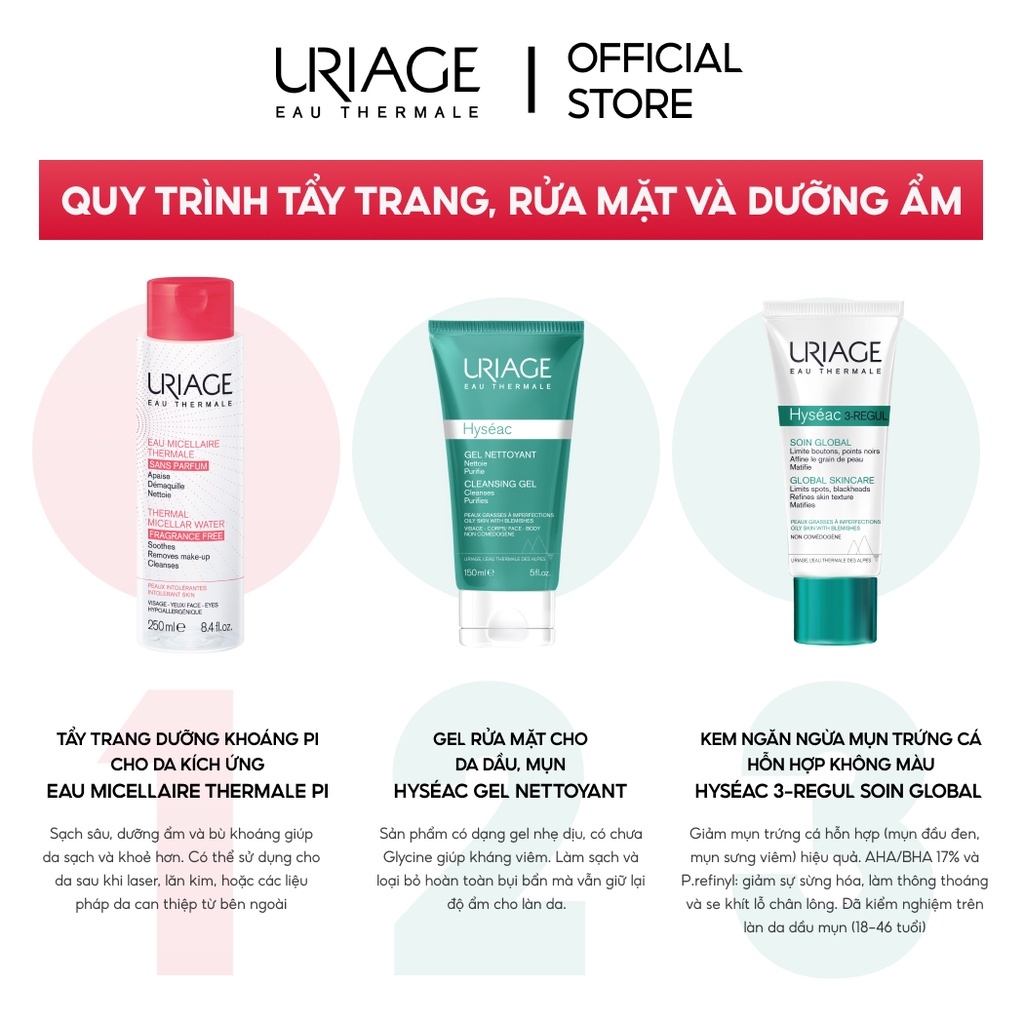 Tẩy trang dưỡng khoáng PI cho da kích ứng URIAGE EAU MICELLAIRE THERMALE PI 250ml