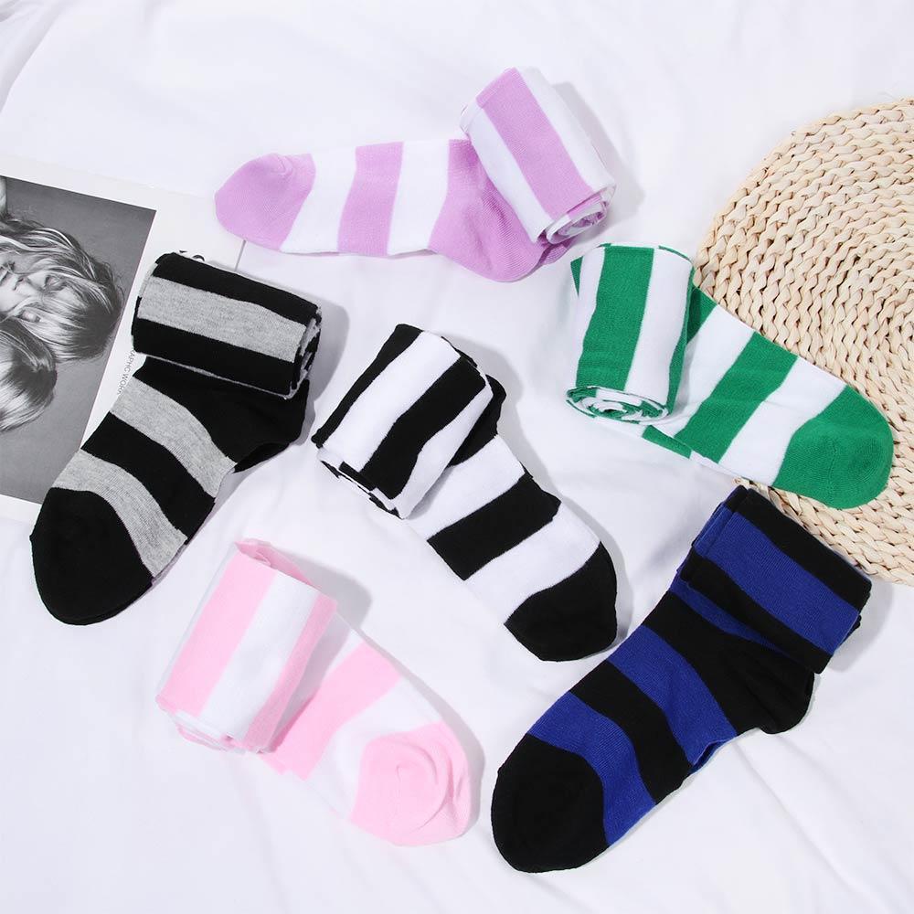 Vớ Cotton Dệt Kim Cổ Cao Qua Đầu Gối Kẻ Sọc 12 Màu Ấm Áp Thời Trang Cho Nữ
