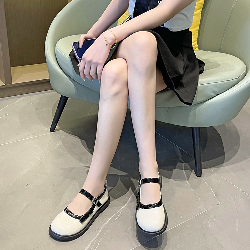 Giày Lười Đế Bằng Chất Liệu Da Mỏng Phối Màu Phong Cách Anh Quốc Cổ Điển Thời Trang Cho Nữ