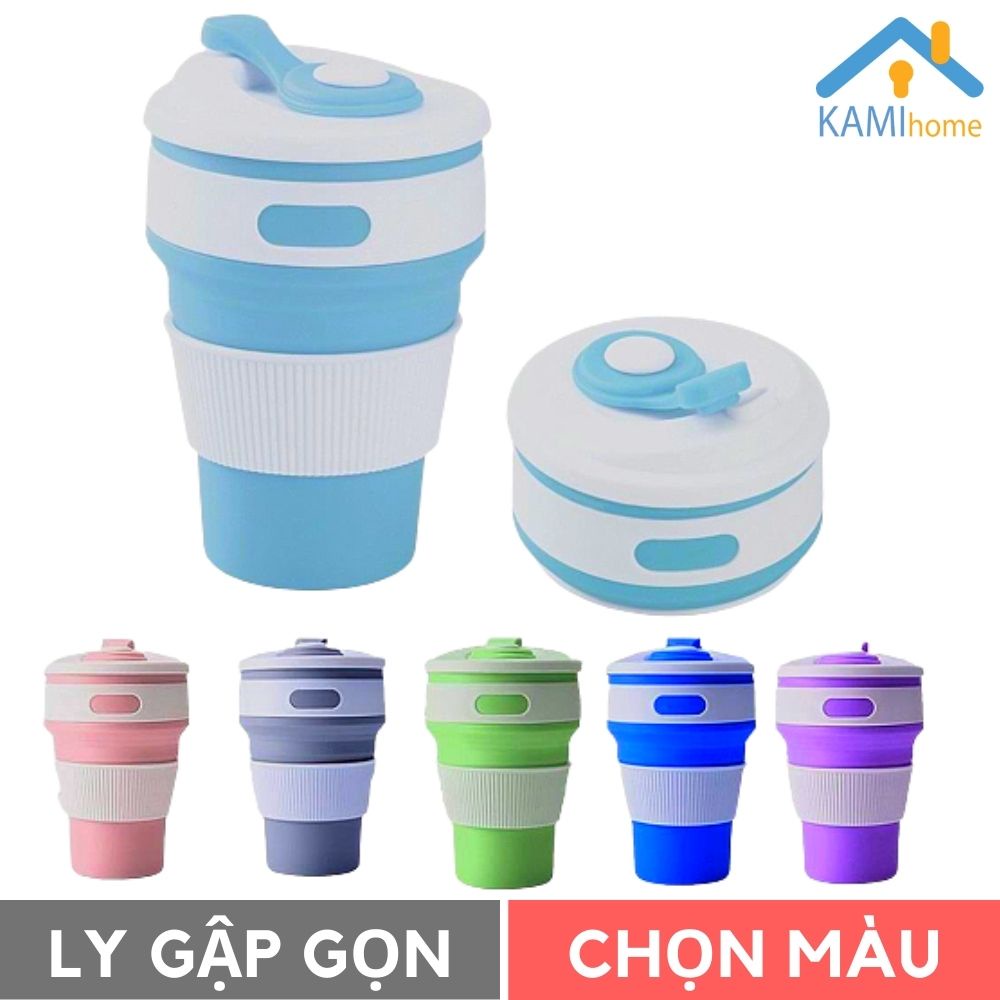 Ly gấp gọn bỏ túi uống nước 350ml có Nắp và Ống hút chất liệu Silicone an toàn và chịu nhiệt Kami 22012