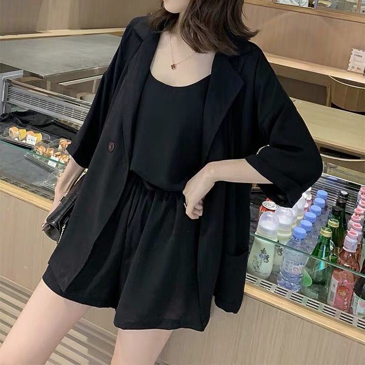 Set Áo Khoác blazer + Quần short + Thắt Lưng Cao Cơ Bản size M-4XL Phù Hợp Cho Nữ
