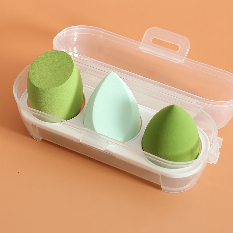 Set 3 Mút Trang Điểm Ướt Và Khô Hình Quả Trứng Kèm Hộp Đựng Đựng Tiện Lợi