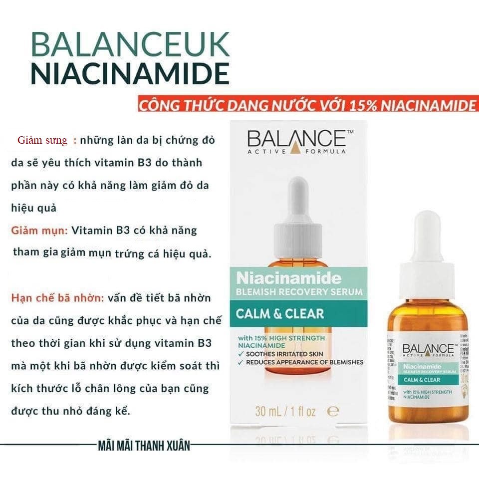 Tinh Chất Cấp Ẩm, Ngừa Mụn, Dưỡng Trắng, Mờ Thâm Balance Active Formula Niacinamide Blemish Recovery Serum 30ml