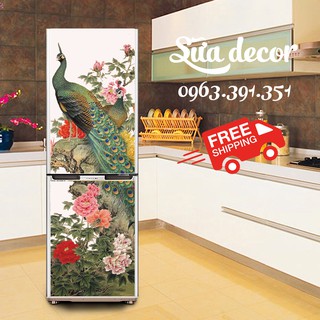 Decan dán tủ lạnh con công - - Free ship - tranh dán tủ lạnh - miếng dán tủ lạnh - tấm dán tủ lạnh - miếng ốp dán tủ 3d