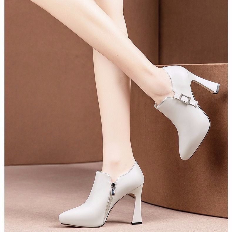 Giày Bốt Nữ Gót Cao Phối Khóa Kéo Cá Tính Thời Trang