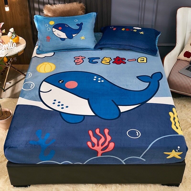 SÉT GA GỐI NỈ SỮA HÌNH NGỘ NGHĨNH ĐÁNG YÊU (1 ga và 2 vỏ gối)