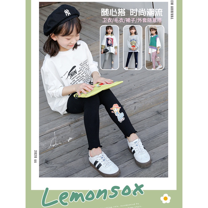 [LF.VN] Quần Legging Cotton Phối Ren Co Giãn Ôm Dáng Thời Trang Xuân Thu Cho Bé Gái Kích Thước 100-160cm