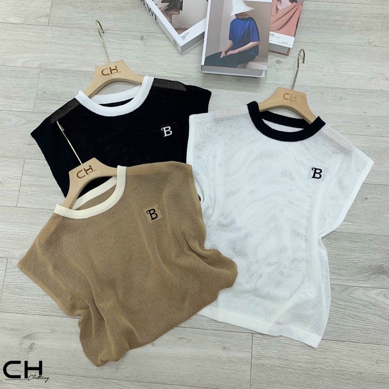 Áo lưới dáng tanktop chữ B siêu xinh, Áo len lưới sát nách ba lỗ cho nữ