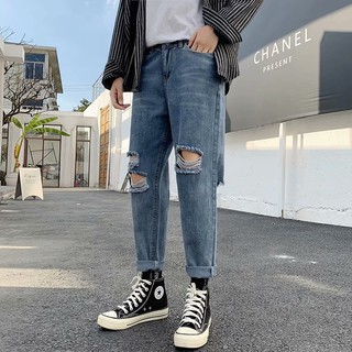 Quần jean/denim phối rách cá tính theo phong cách hàn quốc dành cho bé trai