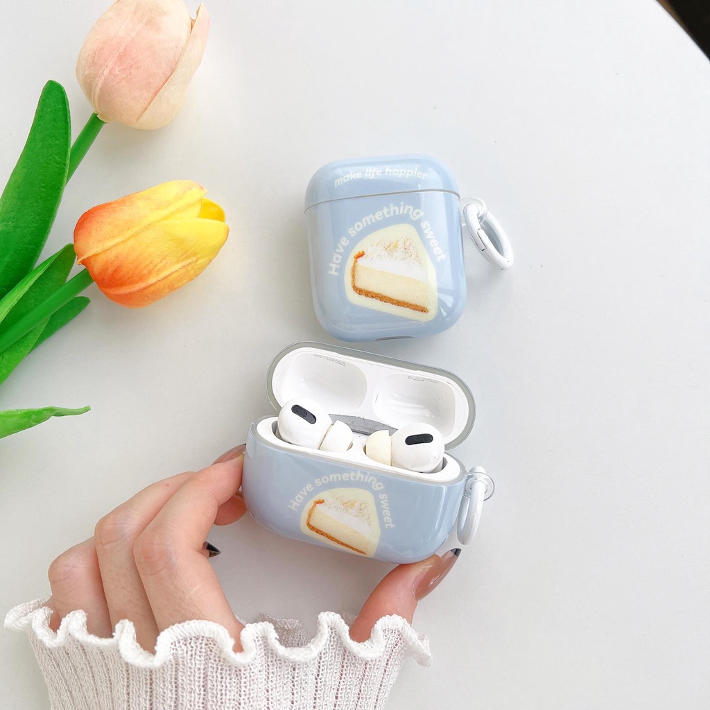Vỏ Bảo Vệ Hộp Sạc Tai Nghe Bluetooth AirPods 1 2 pro 3 2021 gen3 Bằng TPU Dẻo Màu Xanh Dương Họa Tiết Bánh Ngọt Đơn Giản Thời Trang