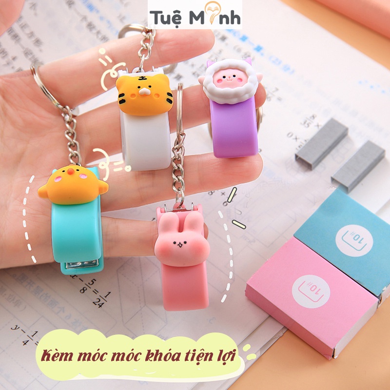 Dập ghim mini động vật kiêm móc khóa, bấm ghim cute, đồ bấm kim giấy dễ thương