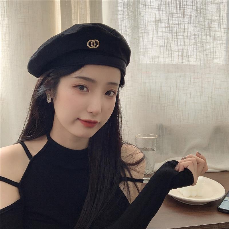 Mũ Beret Vải Nhung Màu Đen Thời Trang Mùa Thu Hàn Quốc Cho Nữ