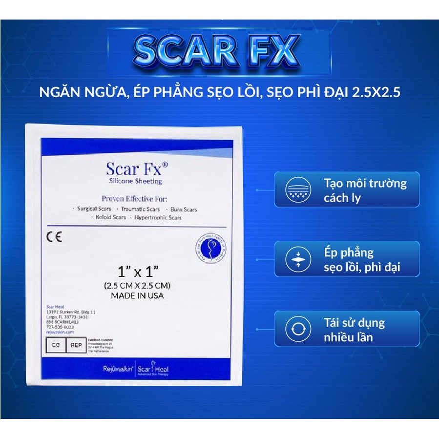 Miếng Dán Ngăn Ngừa Và Ép Sẹo Lồi / Phì Đại Scar FX 2.5x2.5 của Rejuvaskin