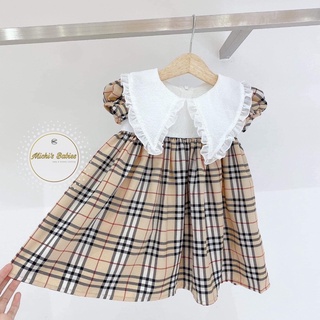 Váy bbr, đầm hoạ tiết bbr phối cổ trắng siêu sang cho bé