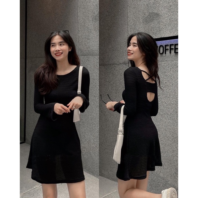 Váy Body Nữ, Váy Body Dài Tay Dáng Cut Out Chất Liệu Tổ Ong Độc Lạ Đan Dây Sau Freesize Dưới 60kg-Changstore