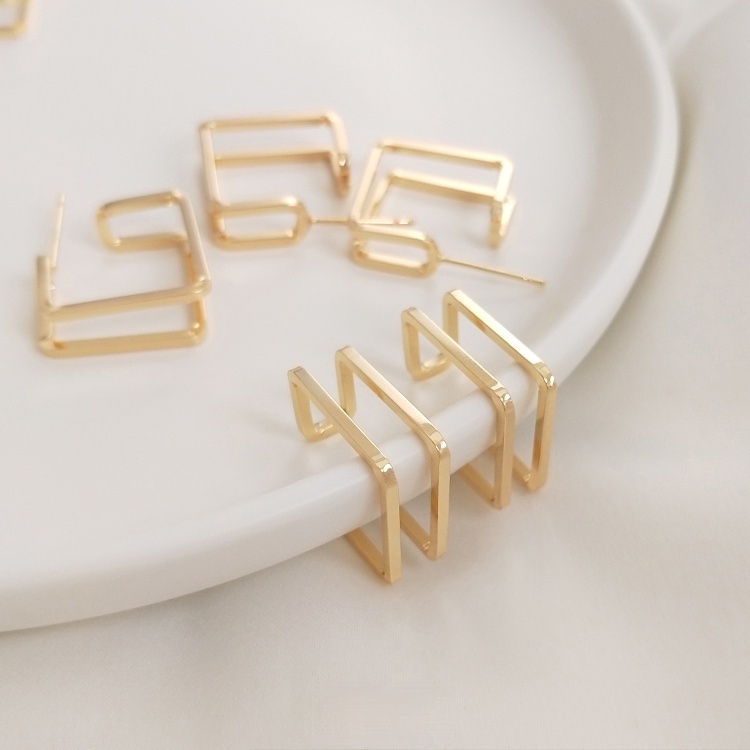 Bông Tai Hình Vuông Mạ Bạc 925 14K Nhiều Màu Sắc