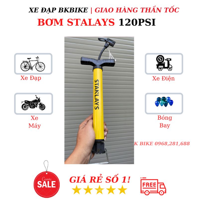 Bơm Xe Đạp Stanlays Nhật Bản Áp Suất Cao 120 Psi - Dùng Cho Mọi Loại Van