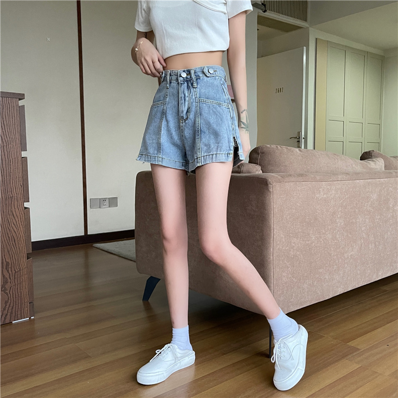 Quần Short Denim Lưng Cao Phong Cách Retro Hàn Quốc Cho Nữ